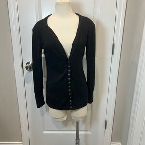 Nenona Black Long Sleeve Button Front Cardigan Top Women's Medium